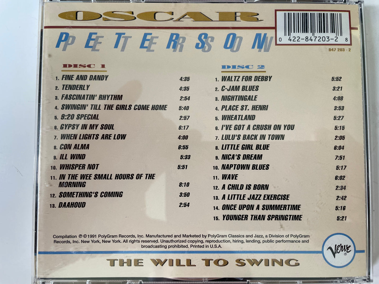 OSCAR PERERSON "THE WILL TO SWING"-$8.99
