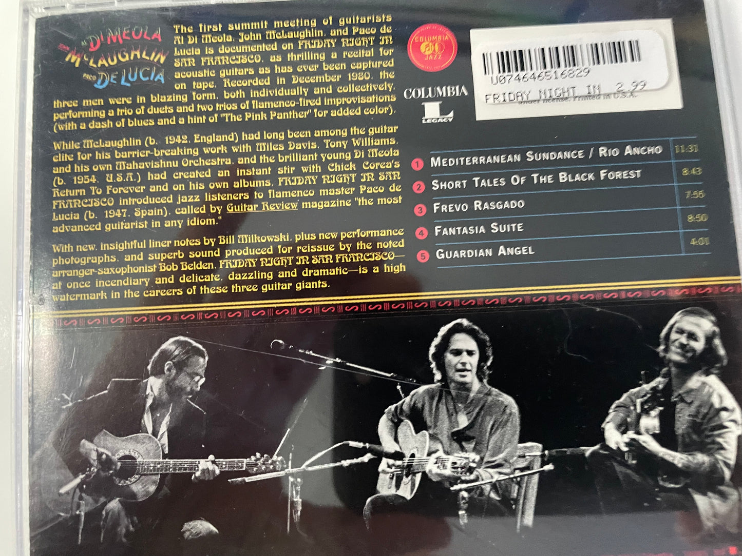 AL DE MEOLA/JOHN McLAUGHLIN/PACO de LUCIA-"FRIDAY NIGHT IN SAN FRANCISCO" $19.99 +SHIPPING $5.00