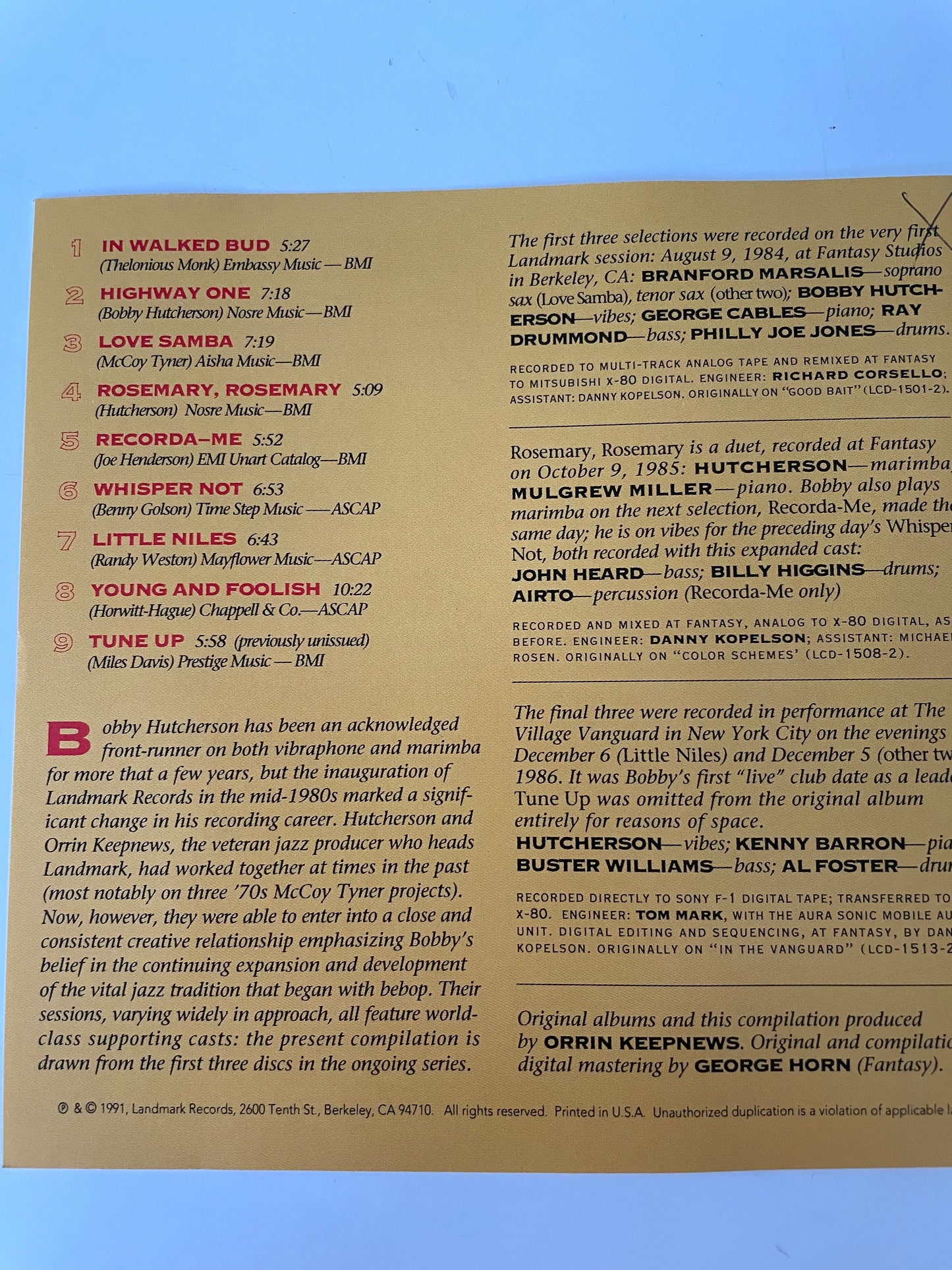 BOBBY HUTCHERSON "LANDMARKS" $6.99 + SHIPPING $5.00