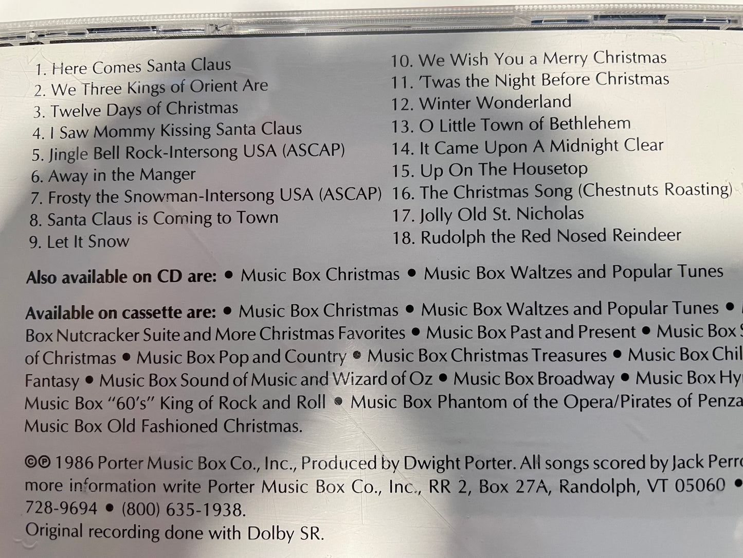 PORTER MUSIC BOX SOUND OF CHRISTMAS-$4.99 +SHIPPING $5.00