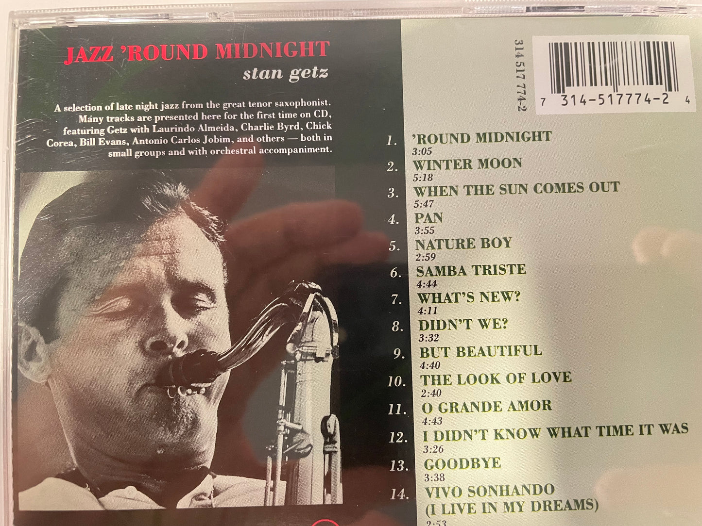 STAN GETZ "JAZZ 'ROUND MIDNIGHT"-$4.99 +SHIPPING $5.OO