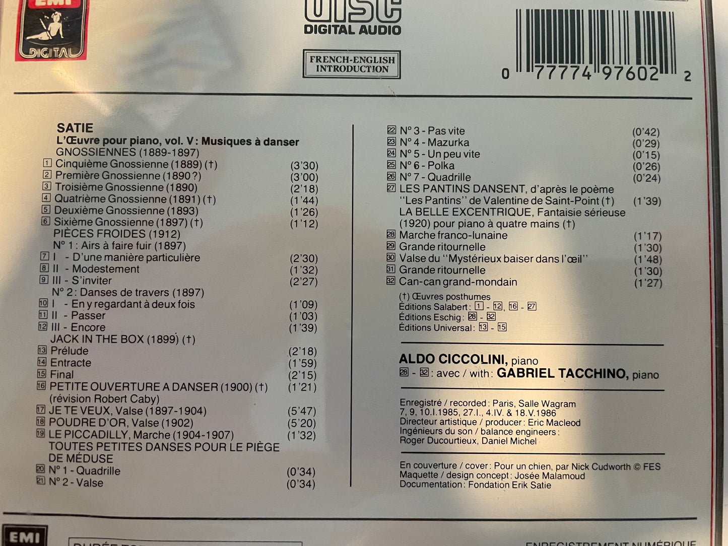 ERIK SATIE "L'CEUVRE POUR PIANO VOL V"-$7.99 +SHIPPING $5.00