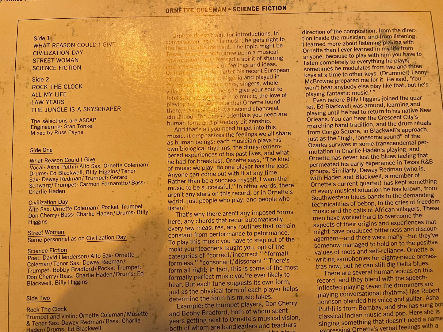 ORNETTE COLEMAN "SCIENCE FICTION"-$189.99 +SHIPPING $5.00