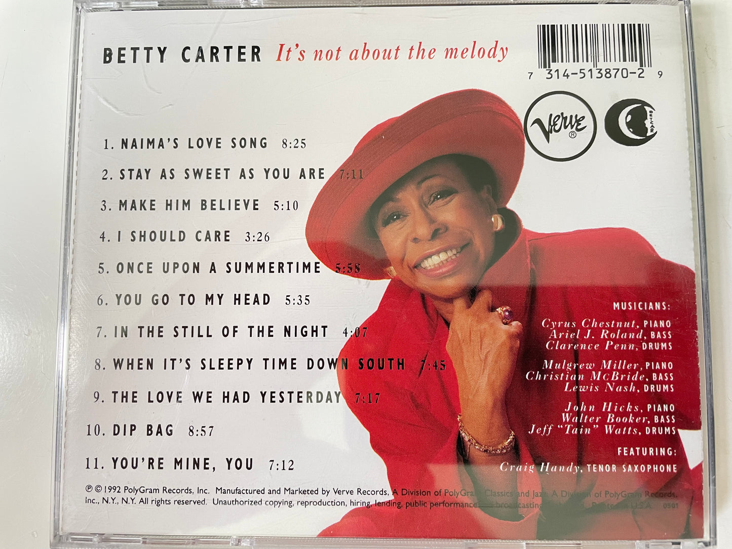 BETTY CARTER-"IT'S NOT ABOUG THE MELODY"-$7.99 + SHIPPING $5.00