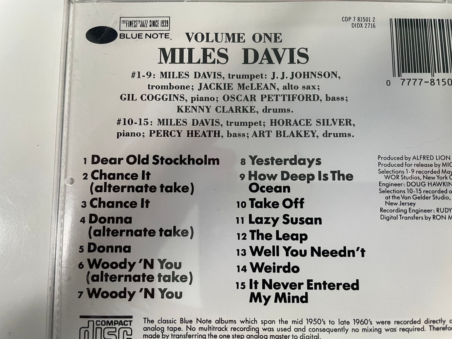 MILES DAVIS "VOLUME ONE"-$7.99 + SHIPPING $5.00