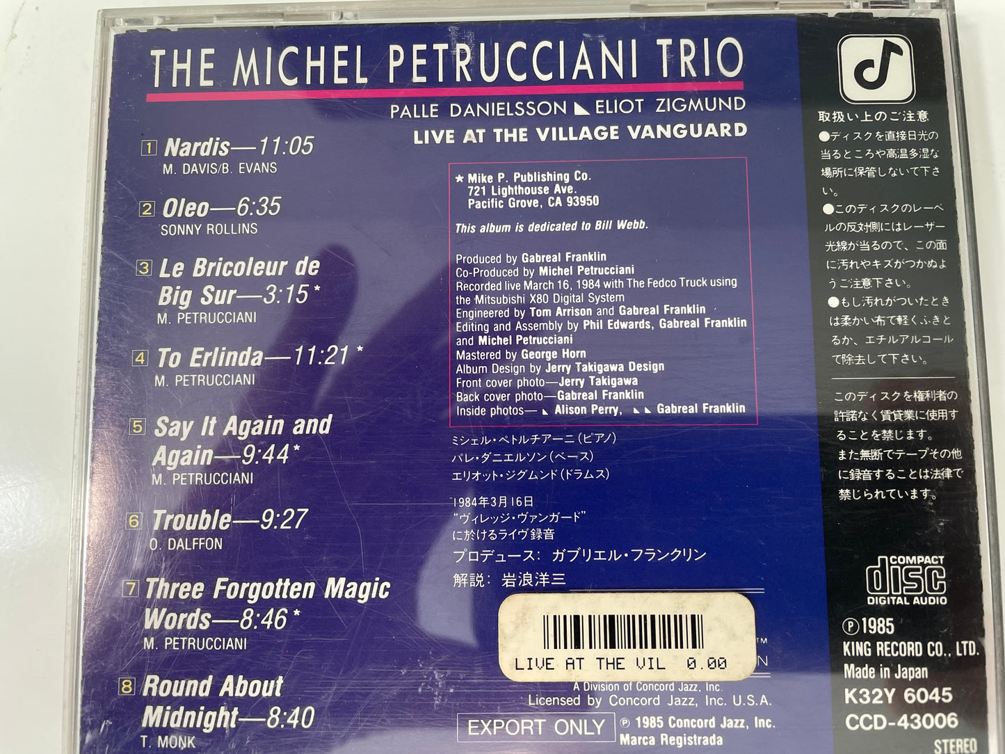 MICHEL PETUCCIANI TRIO "LIVE AT VILLAGE VANGUARD"-$10.99 +$5.00 SHIPPING +SHIPPING $5.00