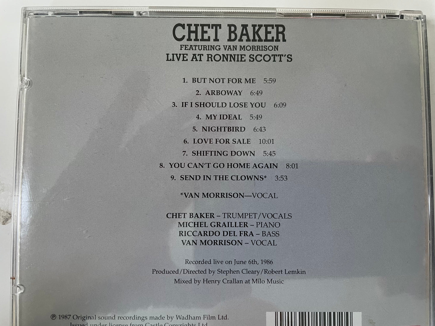 CHET BAKER "LIVE AT RONNIE SCOTT'S"-$18.99 +SHIPPING $5.00