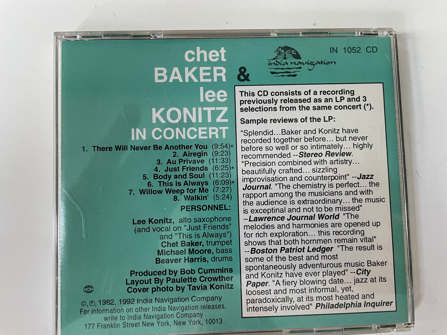 CHET BAKER & LEE KONITZ-"IN CONCERT"-$28.99 + SHIPPING $5.00