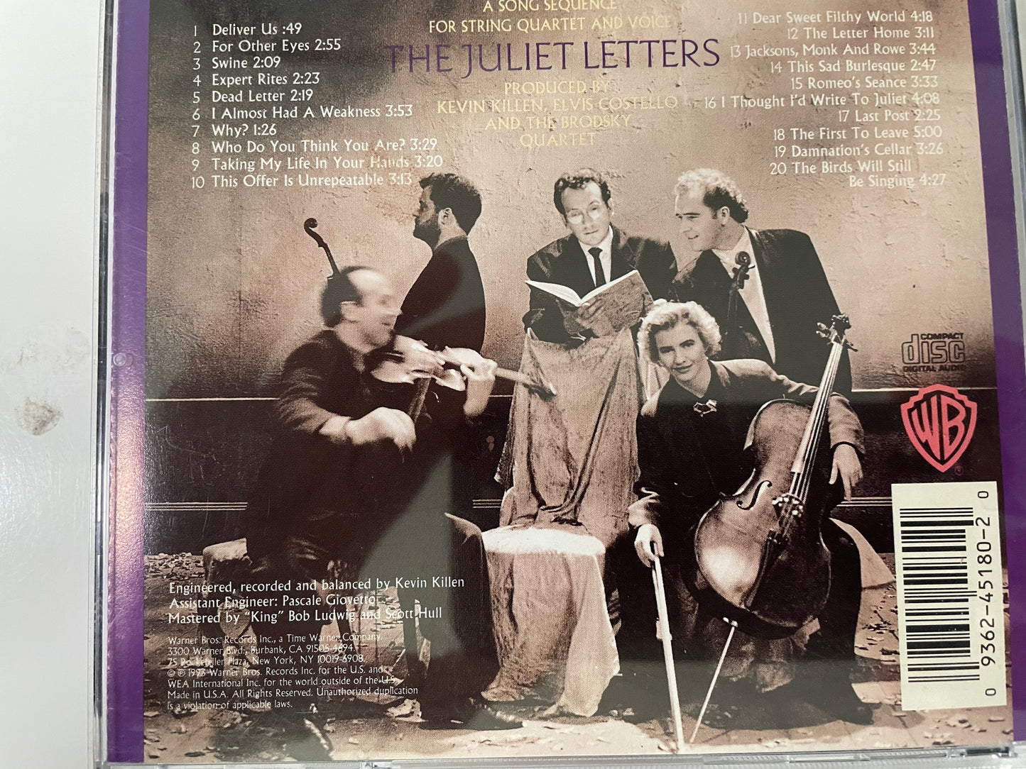 ELVIS COSTELLO /THE BRODSKY QUARTET "THE JULIET LETTERS"-$7.99 +SHIPPING$5.00