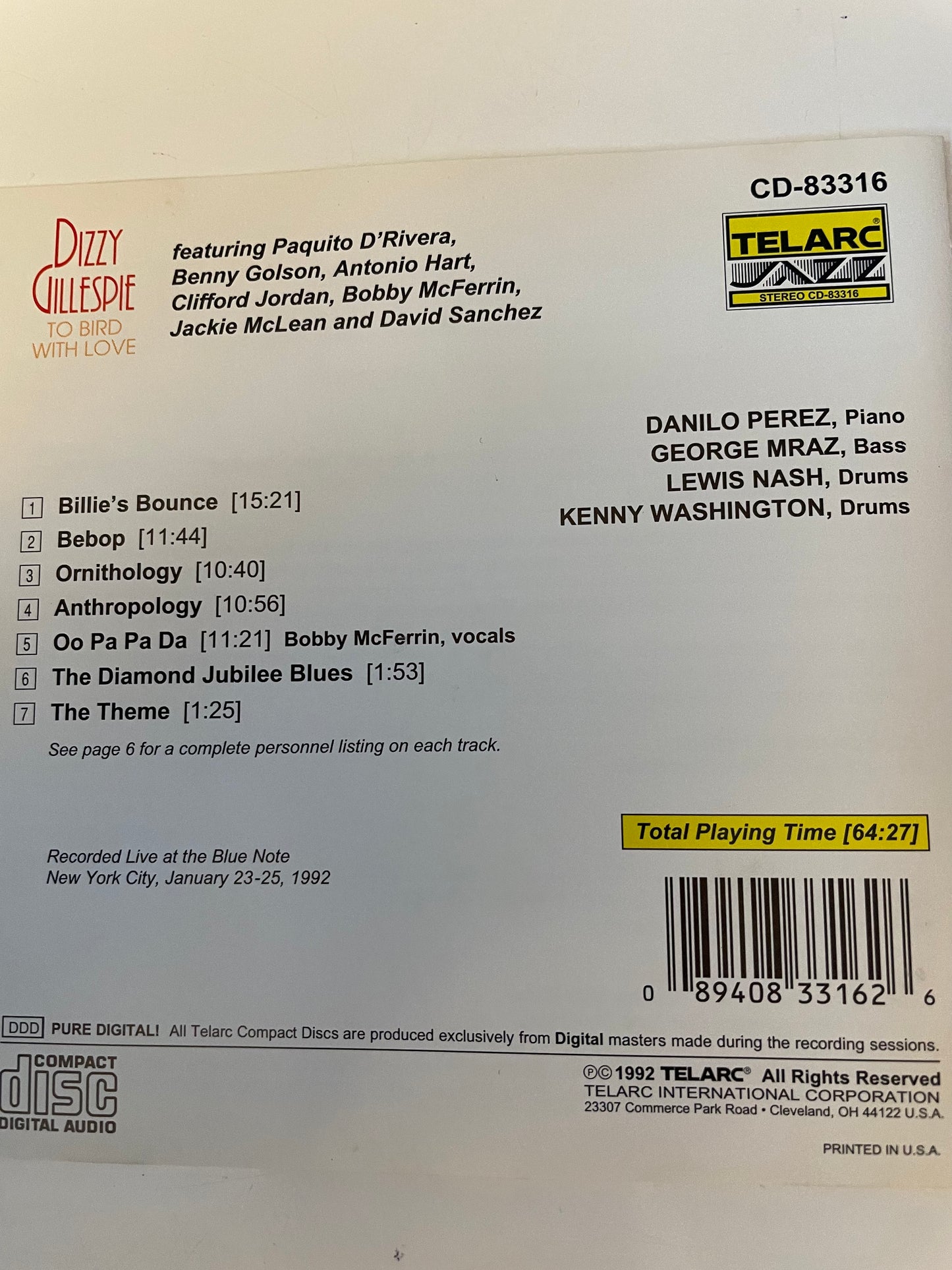 DIZZY GILLESPIE "TO BIRD WITH LOVE"-$7.99 +SHIPPING $5.00