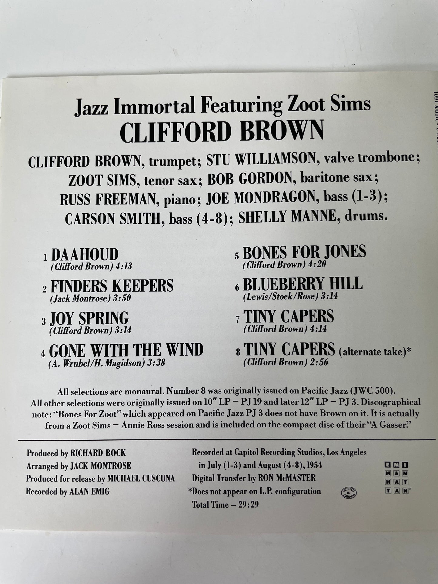 CLIFFORD BROWN "JAZZ IMMORTAL"-$7.99 + SHIPPING $5.00