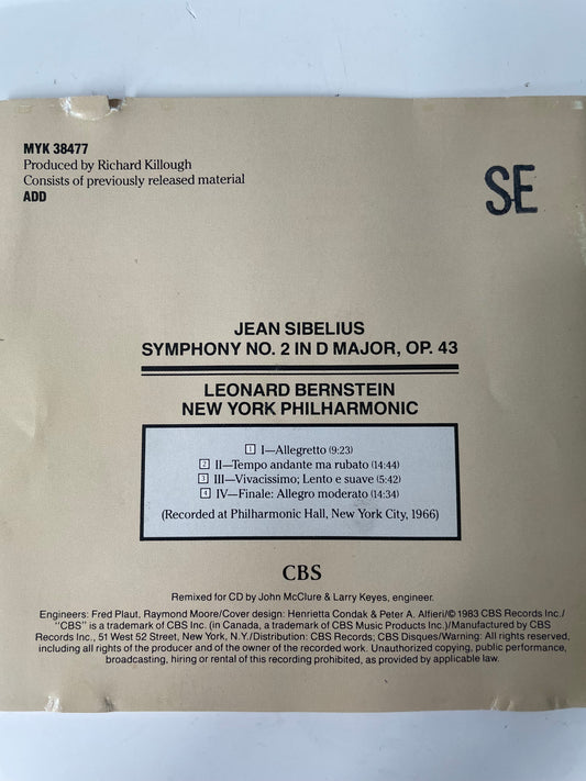 BERNSTEIN/NEW YORK PHILHARMONIC-"SIBELIUS SECOND"-$11.99 +SHIPPING $5.00