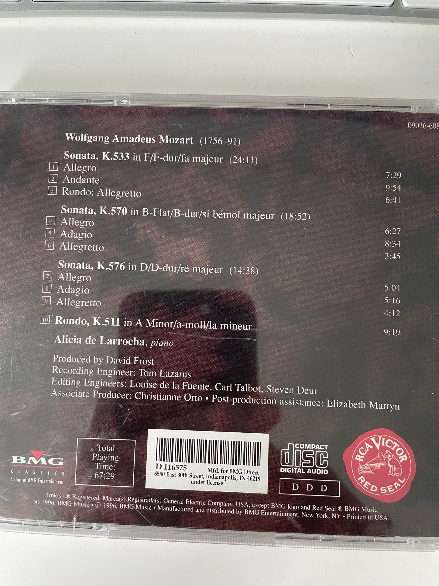 ALICIA DE LARROCHA-"MOZART PIANO SONATAS"-$7.99 +SHIPPING $5.00