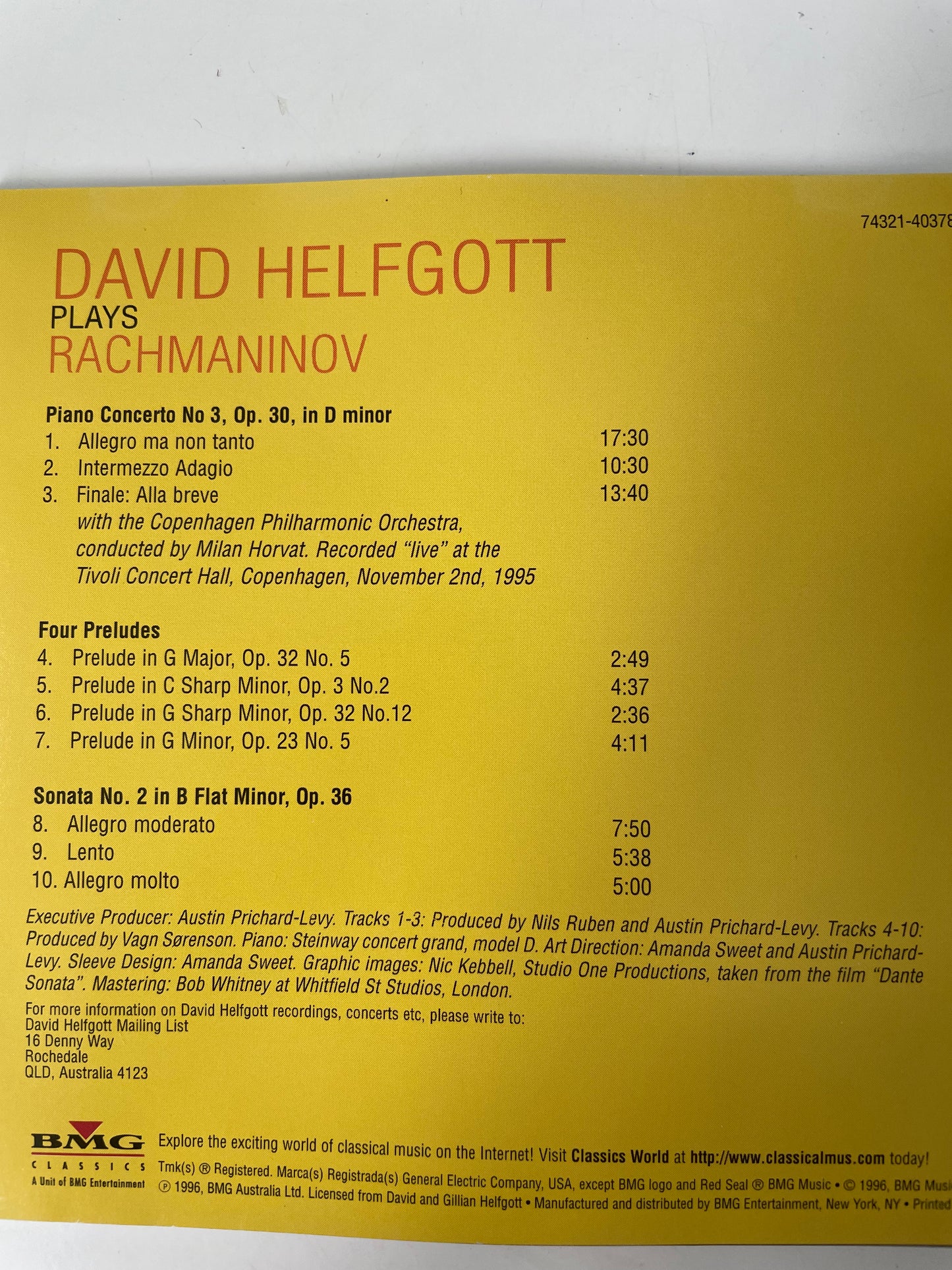 DAVID HELFGOTT "PLAYS RACHMANINOV"-$19.99+SHIPPING $5.00