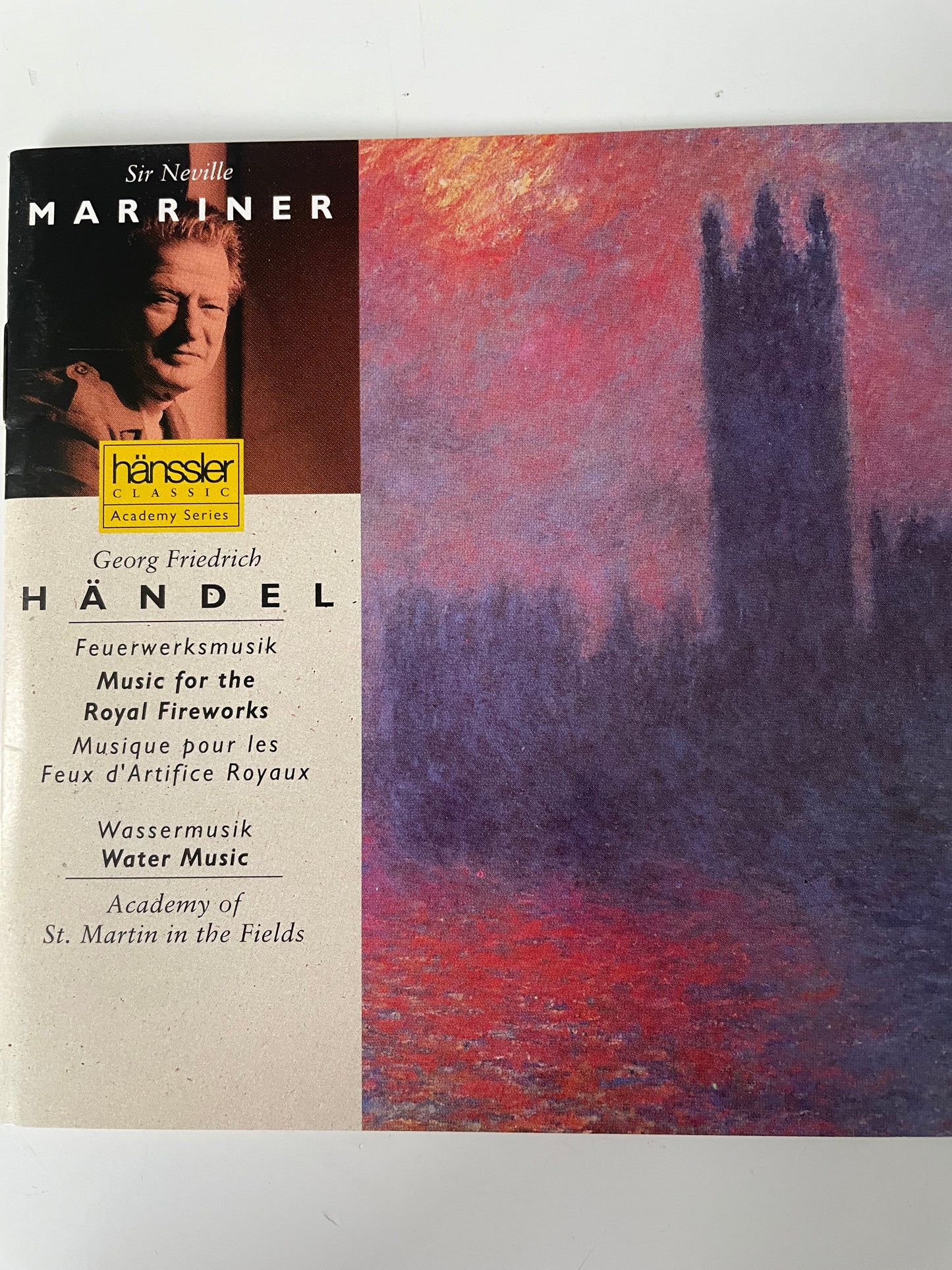 SIR NEVILLE MARRINER "HANDEL MUSIC FOR THE ROYAL FIEWORKS"-$7.99=SHIPPING $5.00