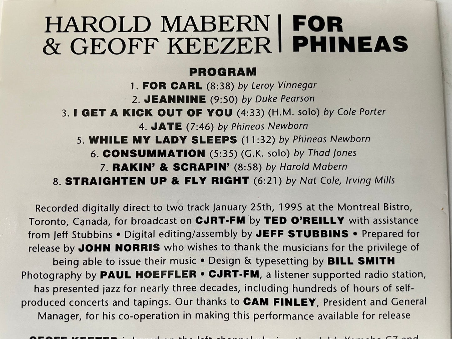 HAROLD MABERN & GEOFFF KEEZER "FOR PHINEAS"-$19.99+SHIPPING $5.00