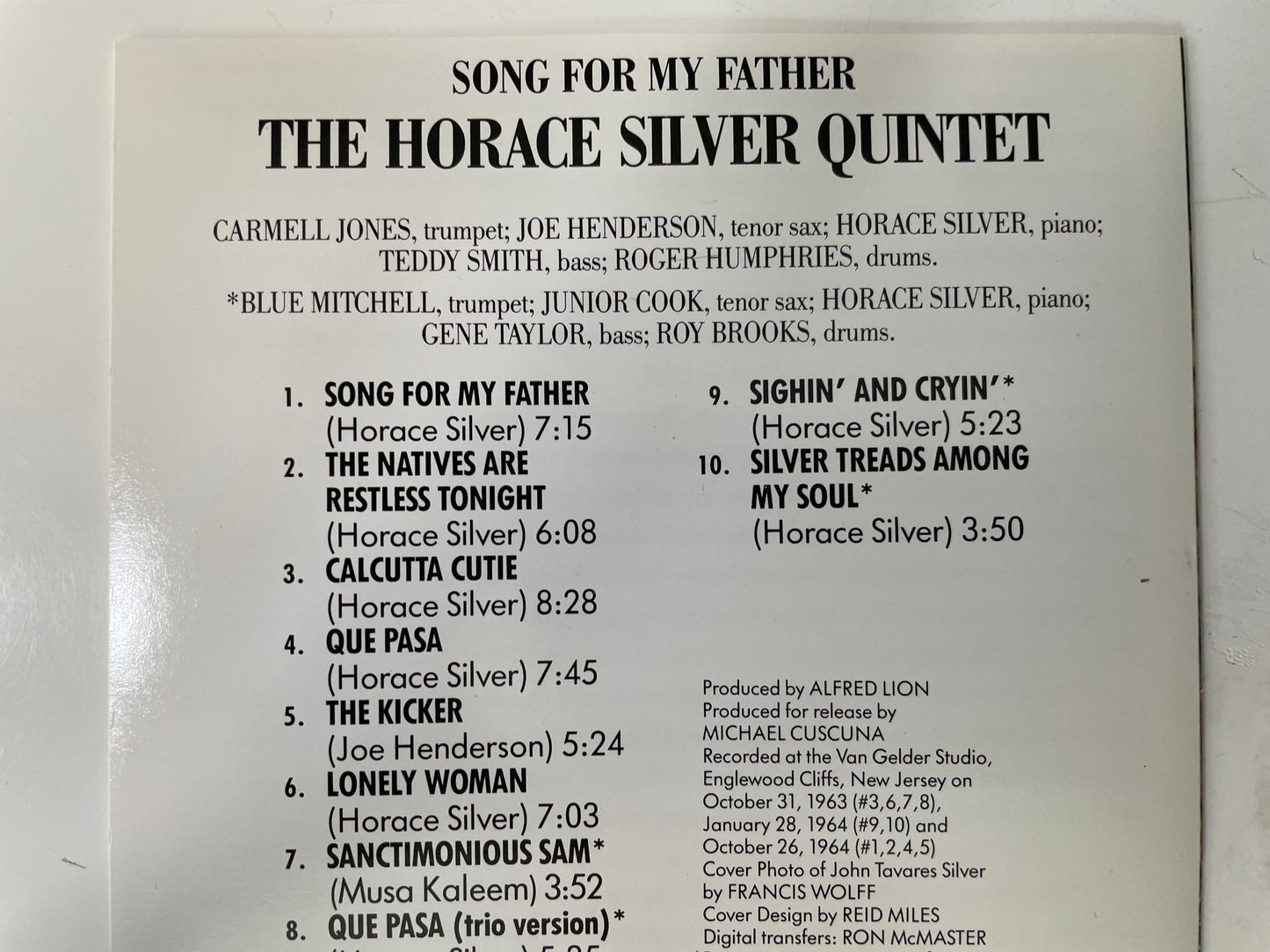 HORACE SILVER QUINTET "SONG FOR MY FATHER"-$7.99 +SHIPPING $5.00