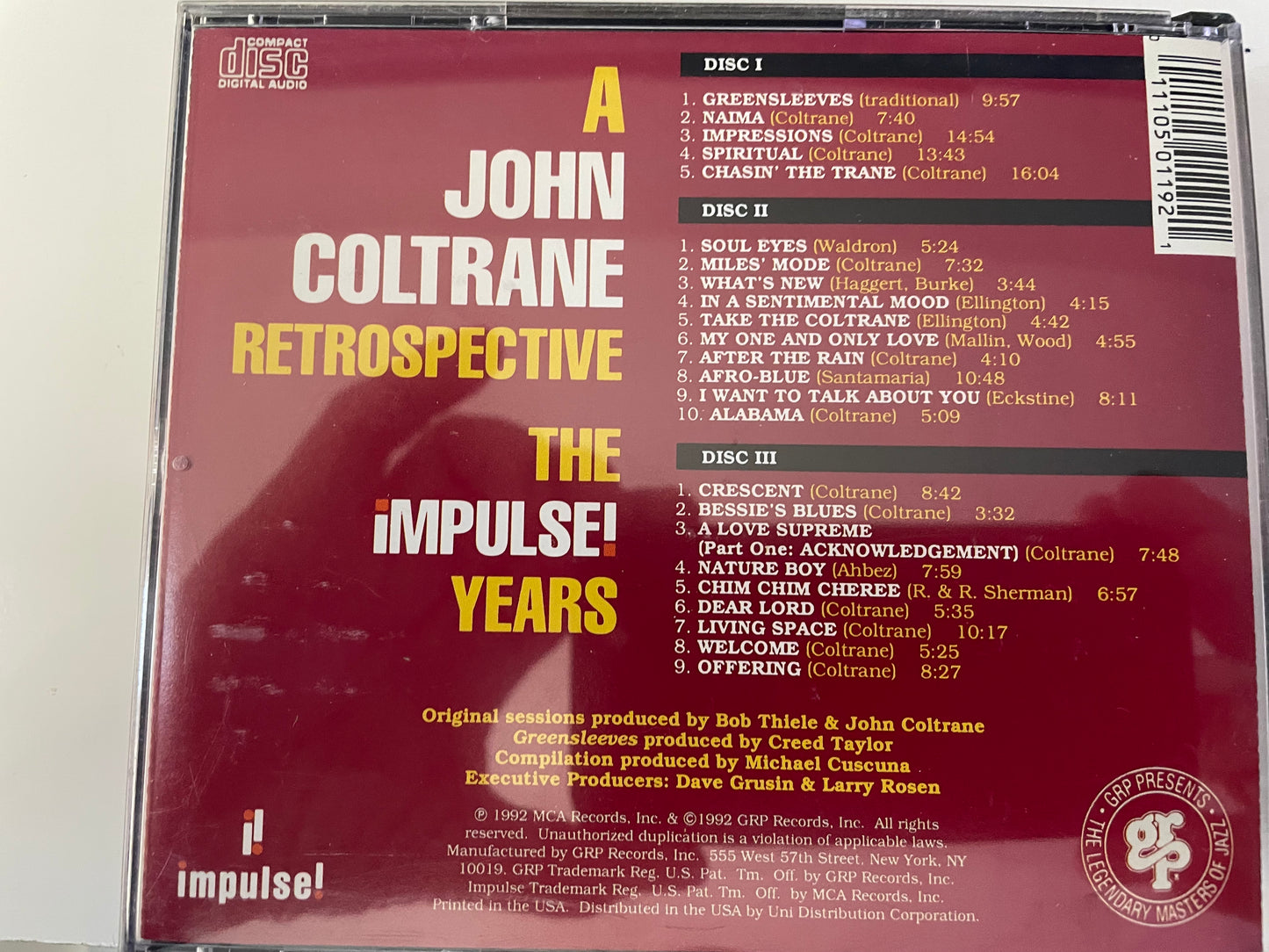 JOHN COLLTRANE "THE IMPULSE YEARS"-SEALED -3 DISC $29.99 +SHIPPING $5.00