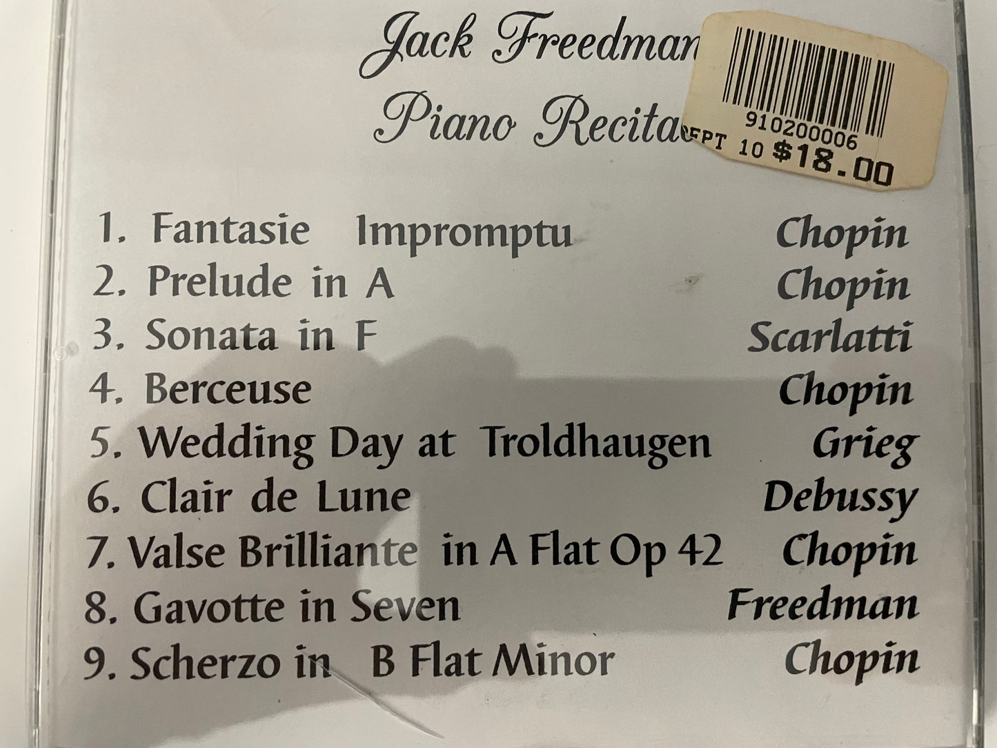 JACK FREEDMAN "PIANO RECITAL"-$10.99 + SHIPPING $5.00