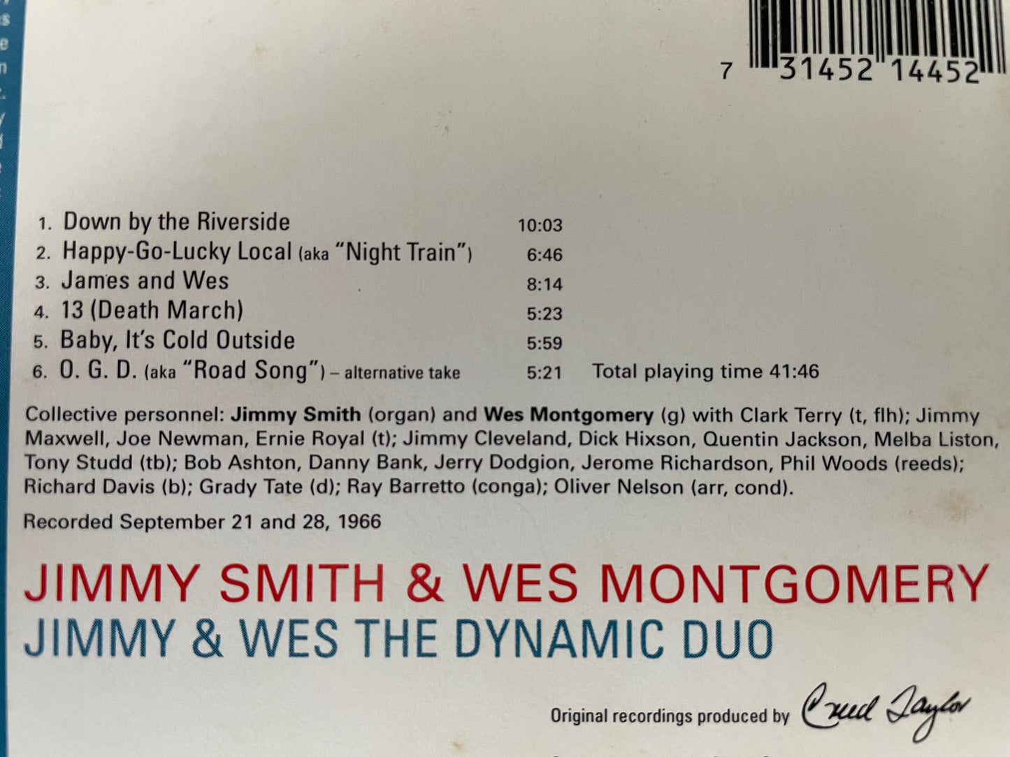 WES MONTGOMERY & JIMMY SMITH "JIMMY & WES THEDINAMIC DUO"-$44.99 +SHIPPING $5.00