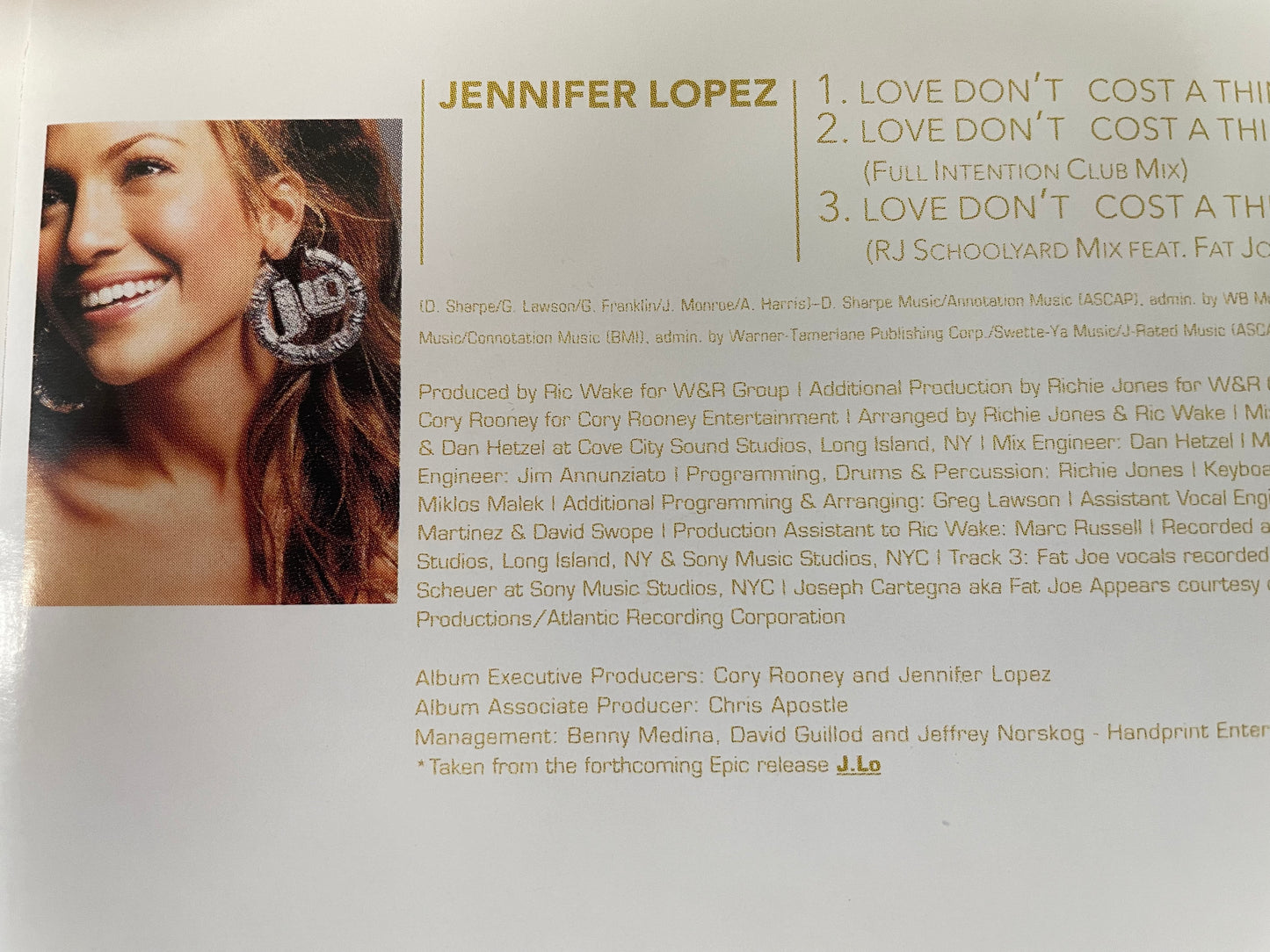 JENNIFER LOPEZ (J LO) "LOVE DON'T COST A THING"-$5.99 +SHIPPING $5.00