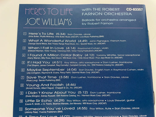 JOE WILLIAMS "HERE'S TO LIFE"-$5.99 +SHIPPING $3.99