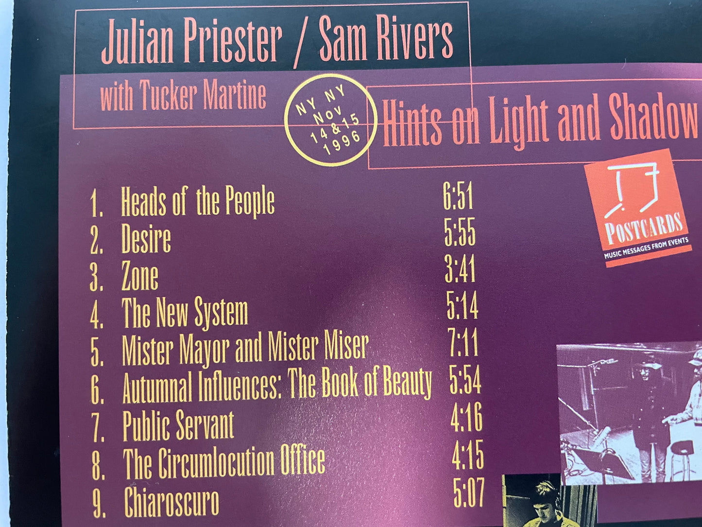 JULIAN PRIESTER/SAM RIVERS "LIGHT AND SHADOW"-$3.99 +SHIPPING $3.99