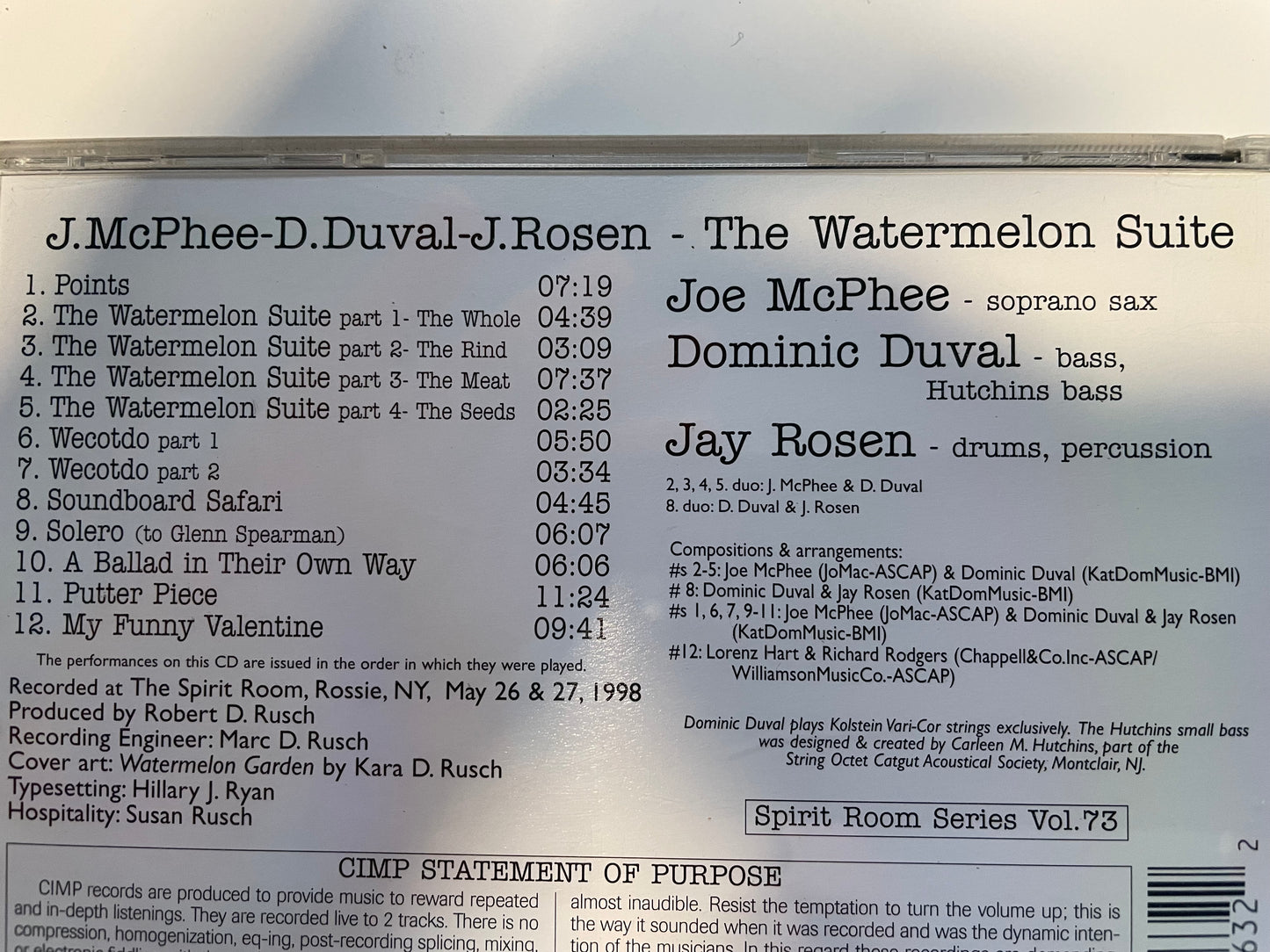 JOE MCPHEE-DOMINIC DJUVAL-"THEWATERMELON SUITE" $12.99 +SHIPPING $5.00