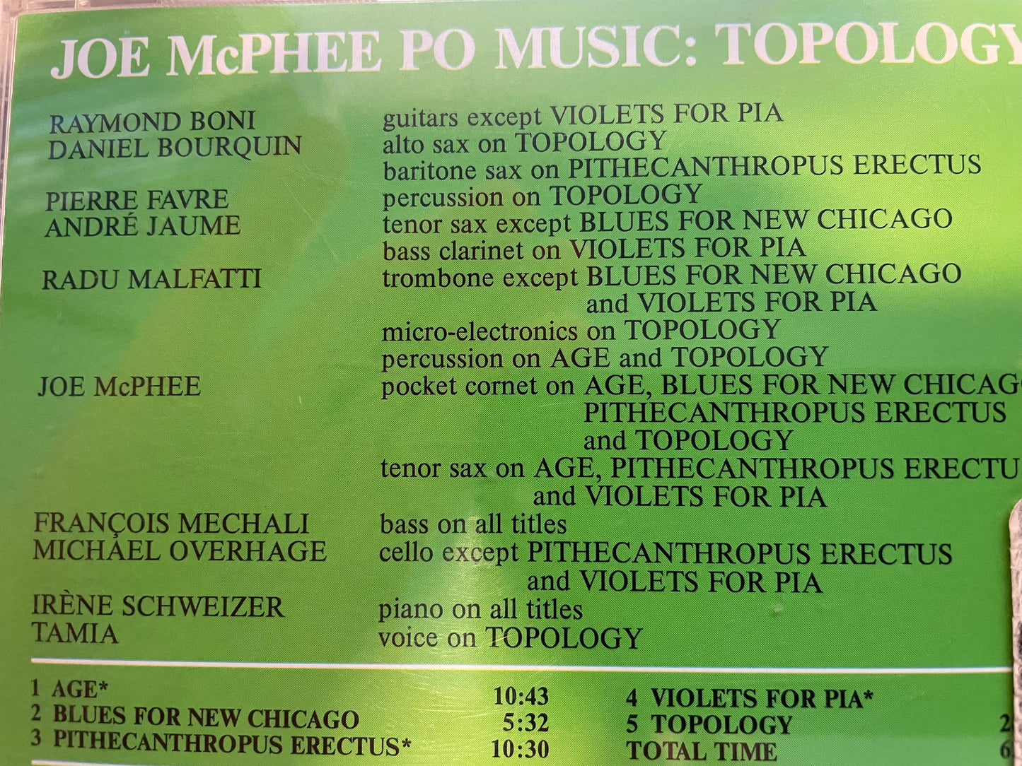 JOE MCPHEE PO MUSIC:  "TOPOLOGY"-$41.99 +5.00 SHIPPING