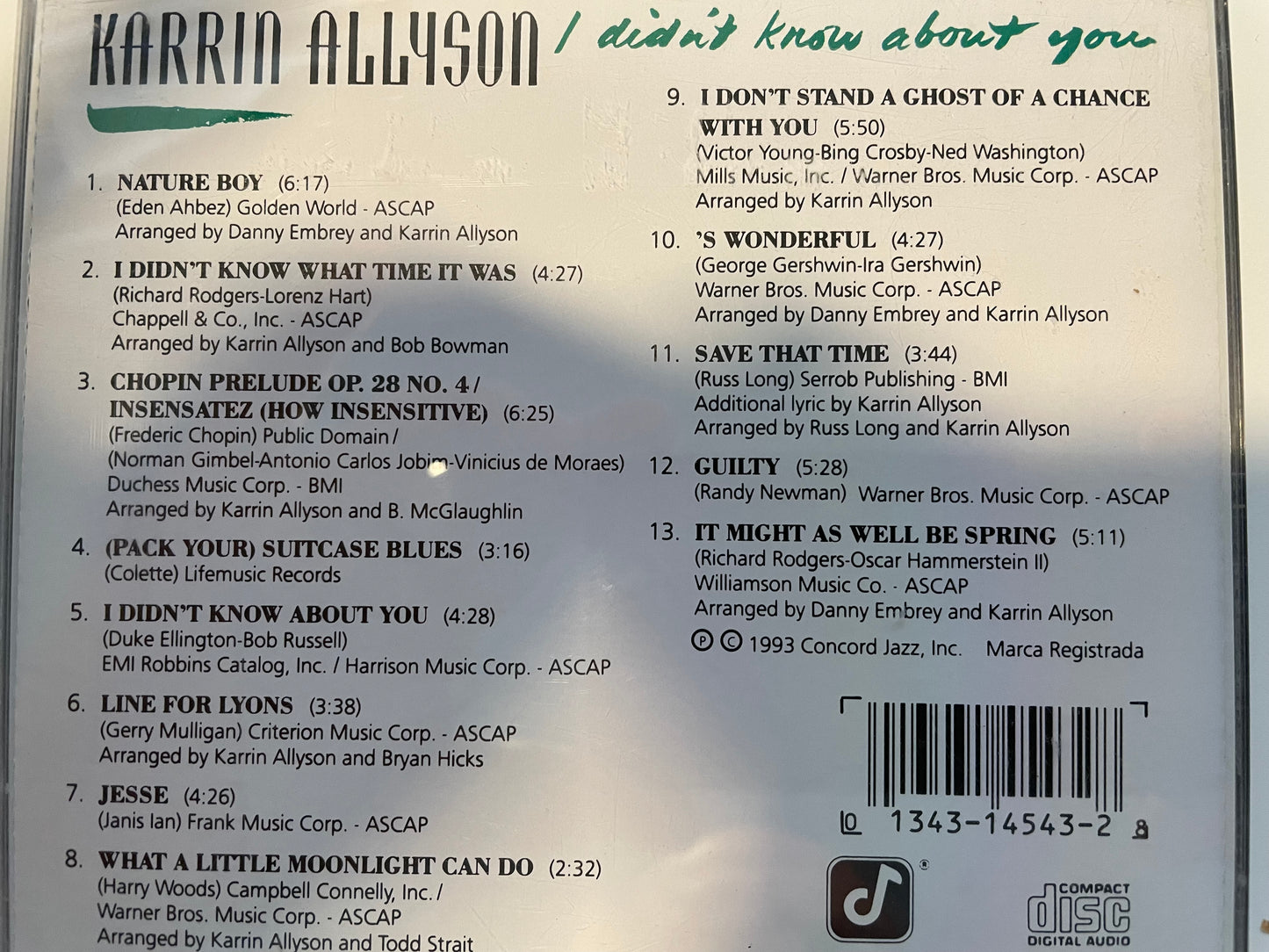 KARRIN ALLYSON "I DIKDN'T KNOW ABOUT YOU"-$3.99 +SHIPPING $5.00