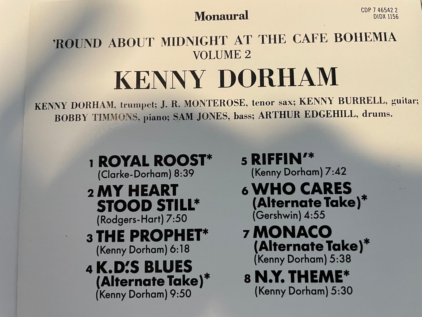 KENNY DORHAM "'ROUND ABOUT MIDNIGHT AT THE CATE BOHEMIA Vol 1-$15.99 +SHIPPING $5.00