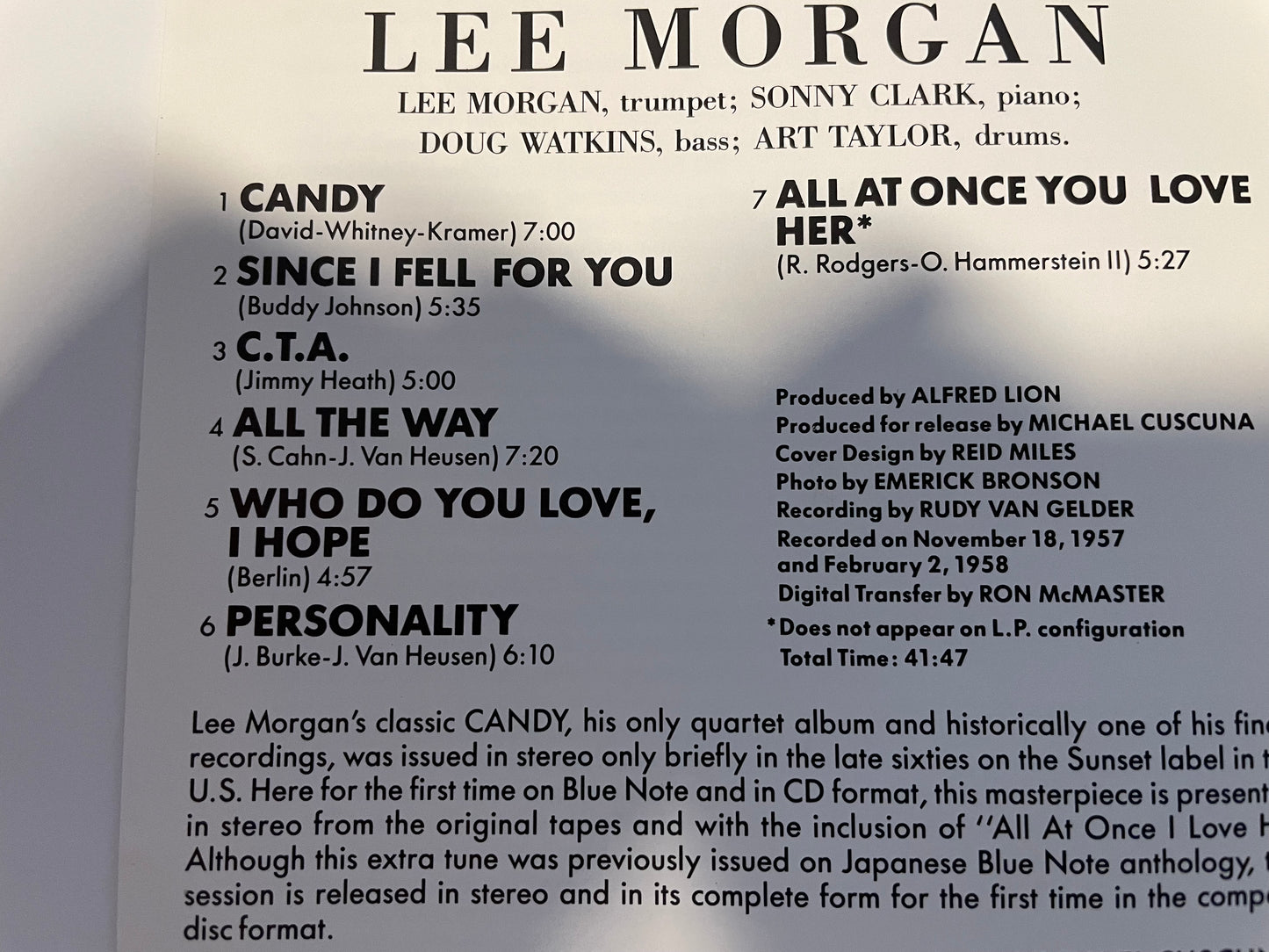 LEE MORGAN "CANDY"-$29.99 +SHIPPING $5.00