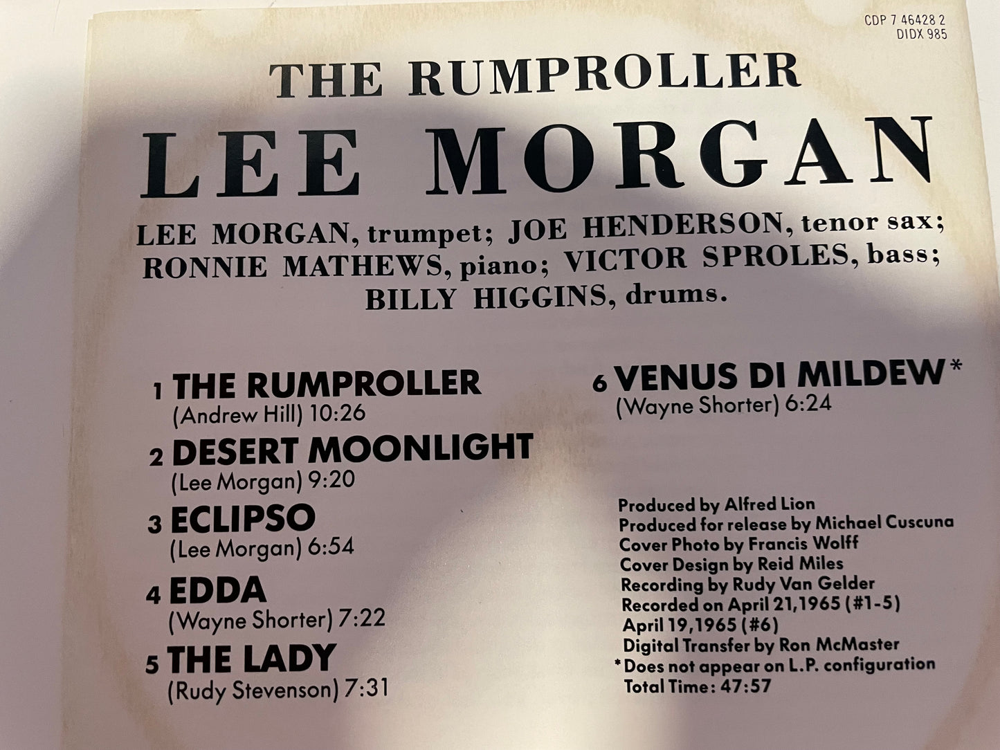 LEE MORGAN "THE RUMPROLLER"-$4.99+SHIPPING $5.00