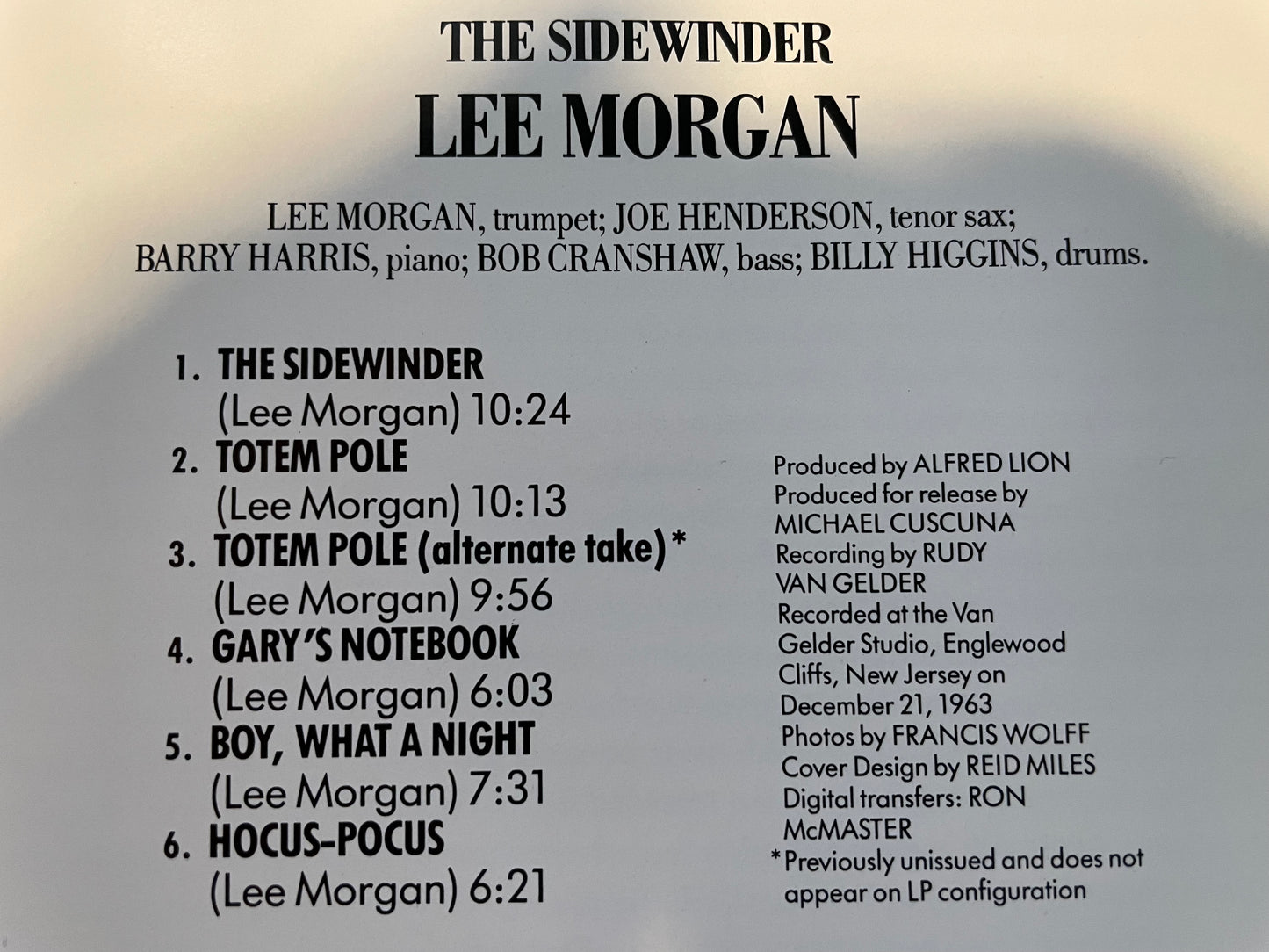 LEE MORGAN "THE SIDEWINDER"-$5.99 +SHIPPING $5.00