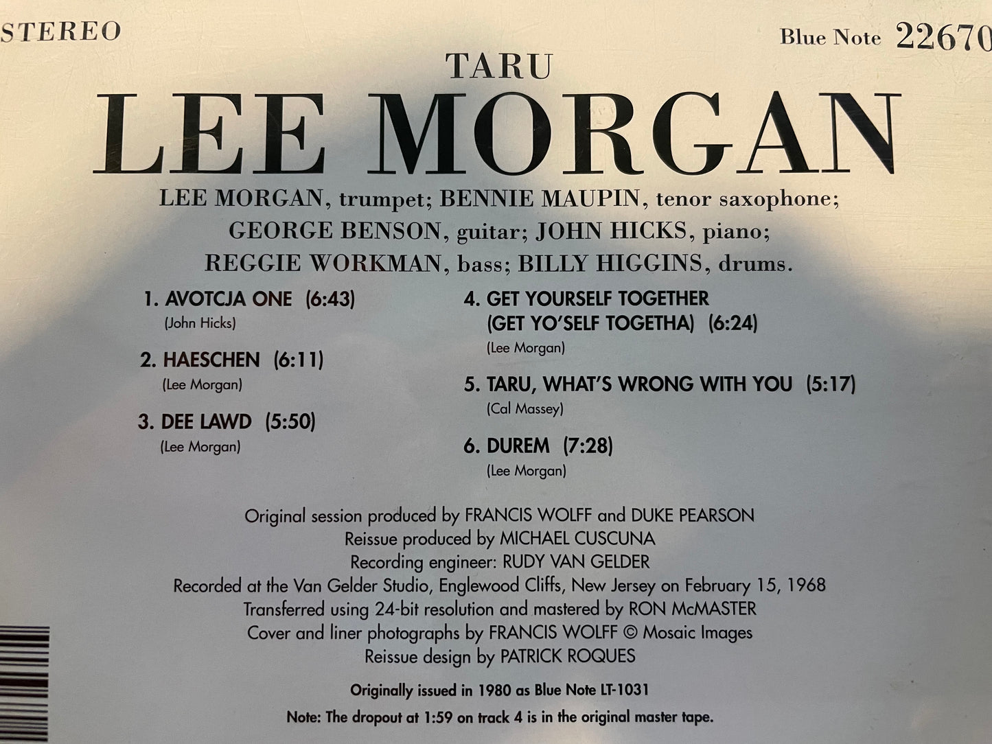 LEE MORGAN "TARU"-$17.99+ SHIPPING $5.00