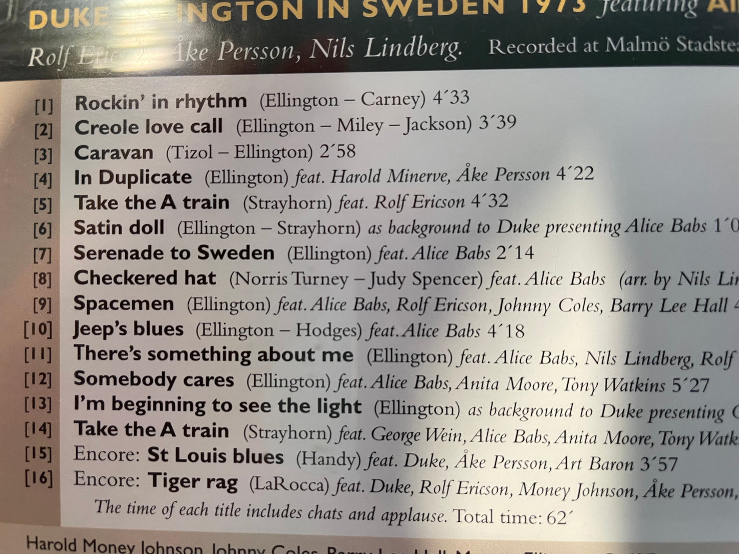 DUKE ELLINGTON IN SWEEDEN 1973-$4.99 +SHIPPING $5.00