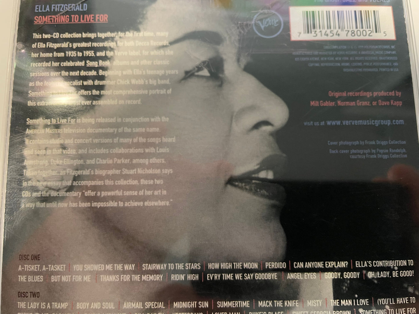 ELLA FITZGERALD "SOMETHING TO LIVE FOR"-$7.99 +SHIPPING $5.00