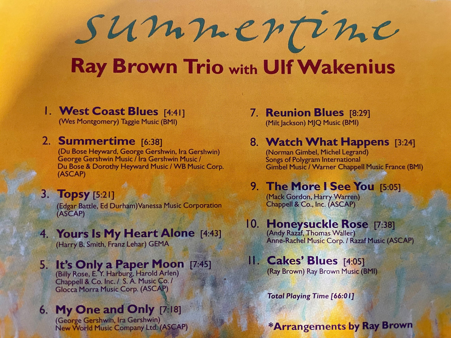 RAY BROWN 'ULF WAKENIUS "SUMMERTIME"-$4.99 +SHIPPING 45.00