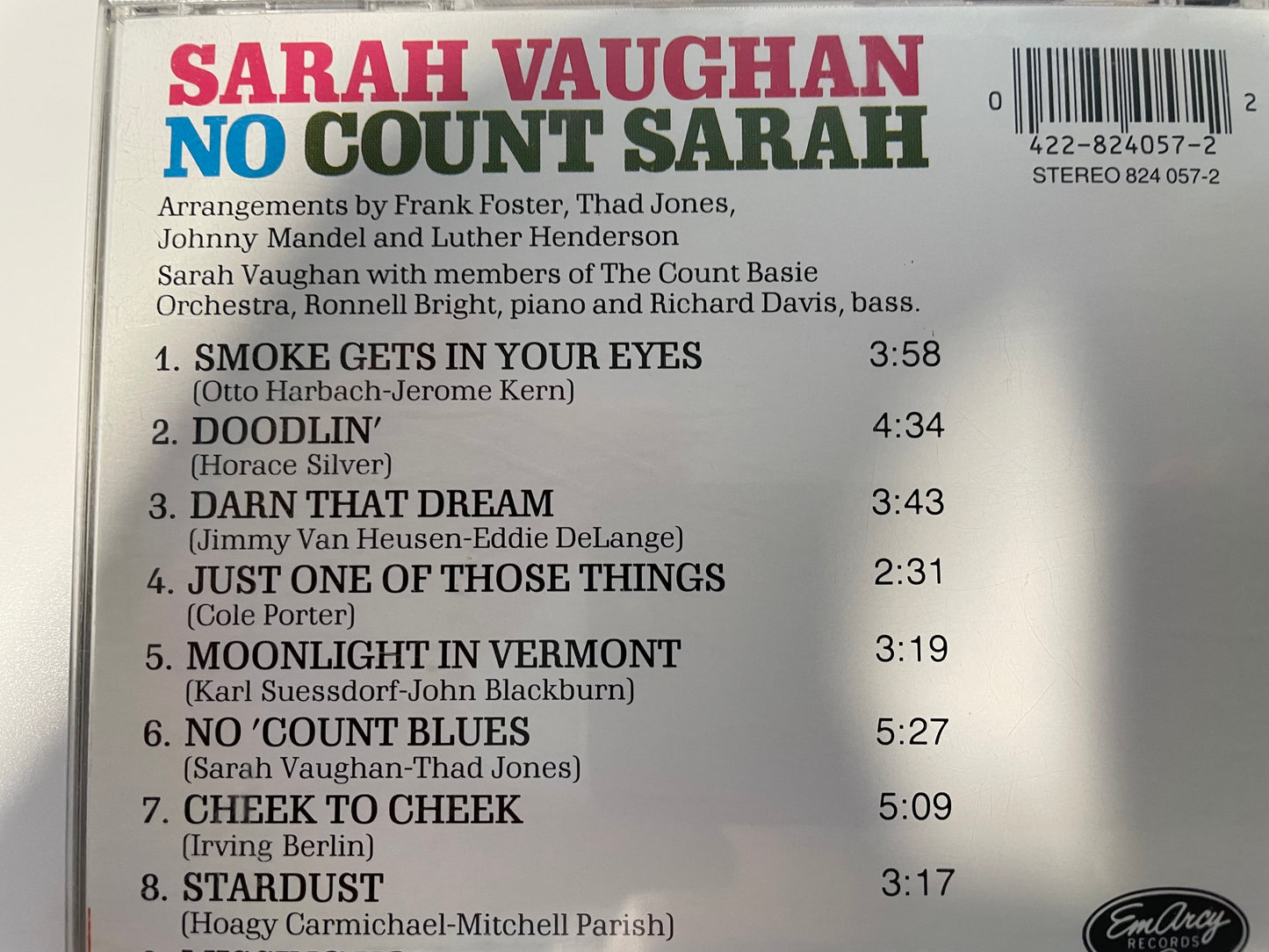 SARAH VAUGHAN "NO COUNT* SARAH"-$7.99