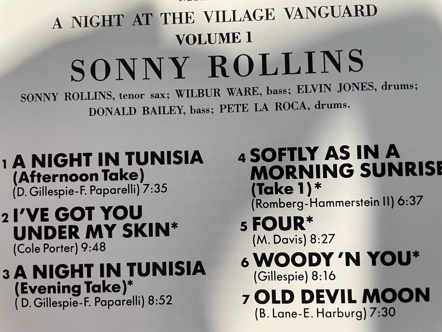 SUNNY ROLINS "A NIGHT AT THE VILLAGE VANGUARD VOL 1"-$7.99 +SHIPPING $5.00