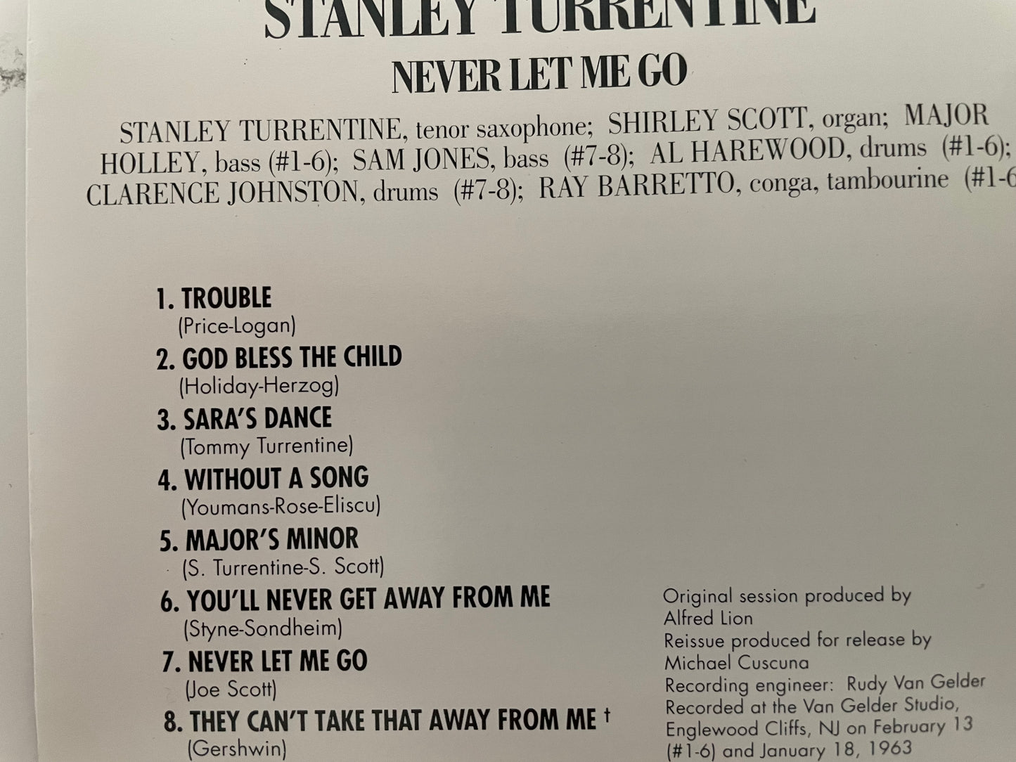 STANLEY TURRENTINE "NEVER LET ME GO"-$ 5.99 +SHIPPING $5.00