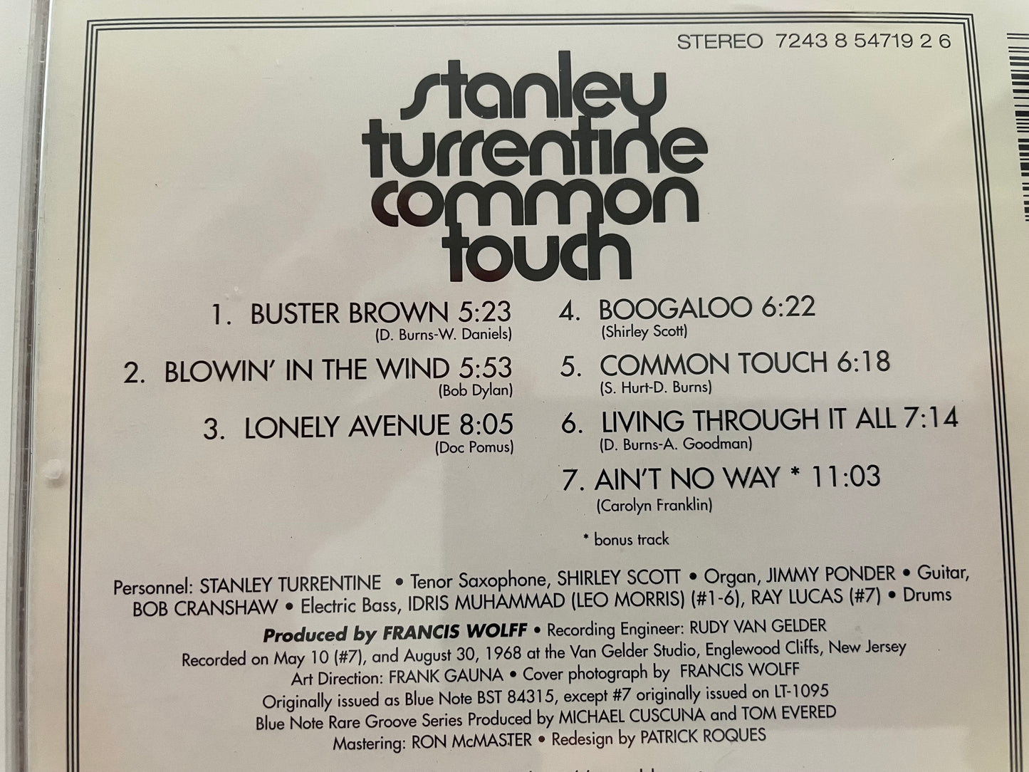 STANLEY TURRENTINE "COMMON TOUCH"-$24.99 +SHIPPING $5.OO