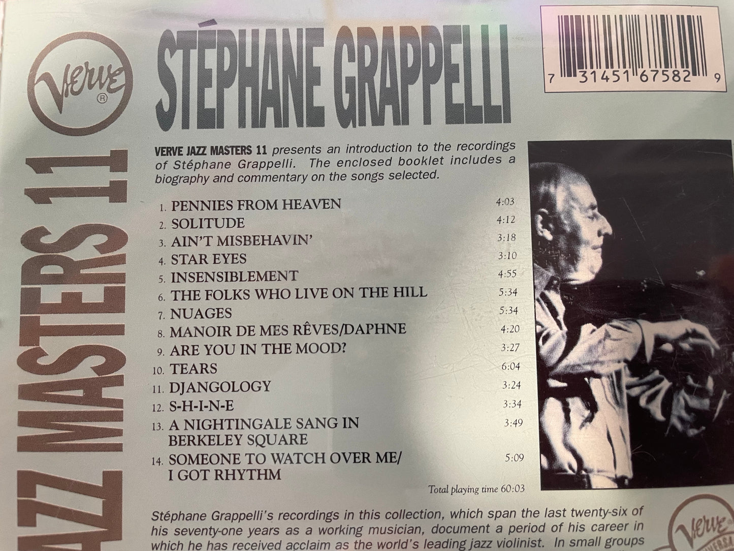 STEPHANE GRAPPELLI "JAZZ MASTERS 11"-$3.99 +SHIPPING $5.00