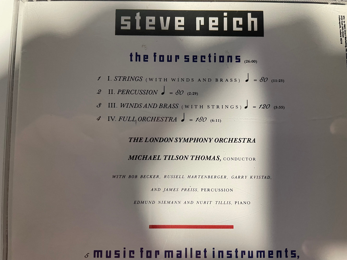 STEVE REICH "THE FOUR SECTIONS"-$3.99 +SHIPPING $5.00