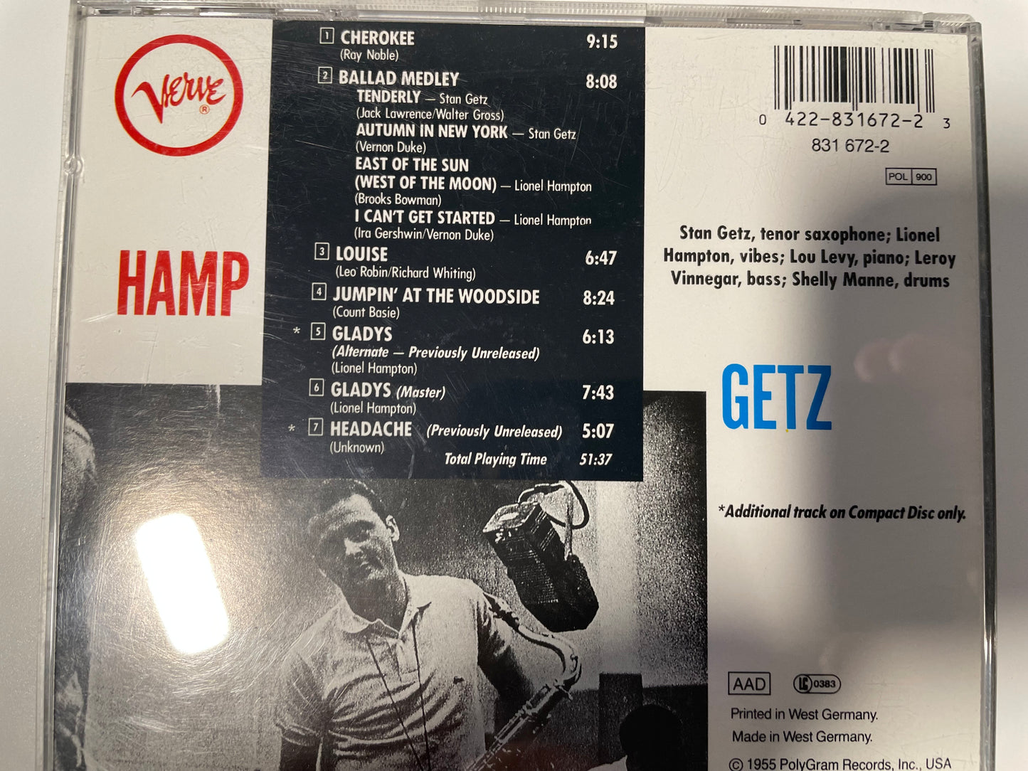 LIONEL HAMPTON -STAN GETZ "HAMP GETZ"-$9.99 +SHIPPING $5.00