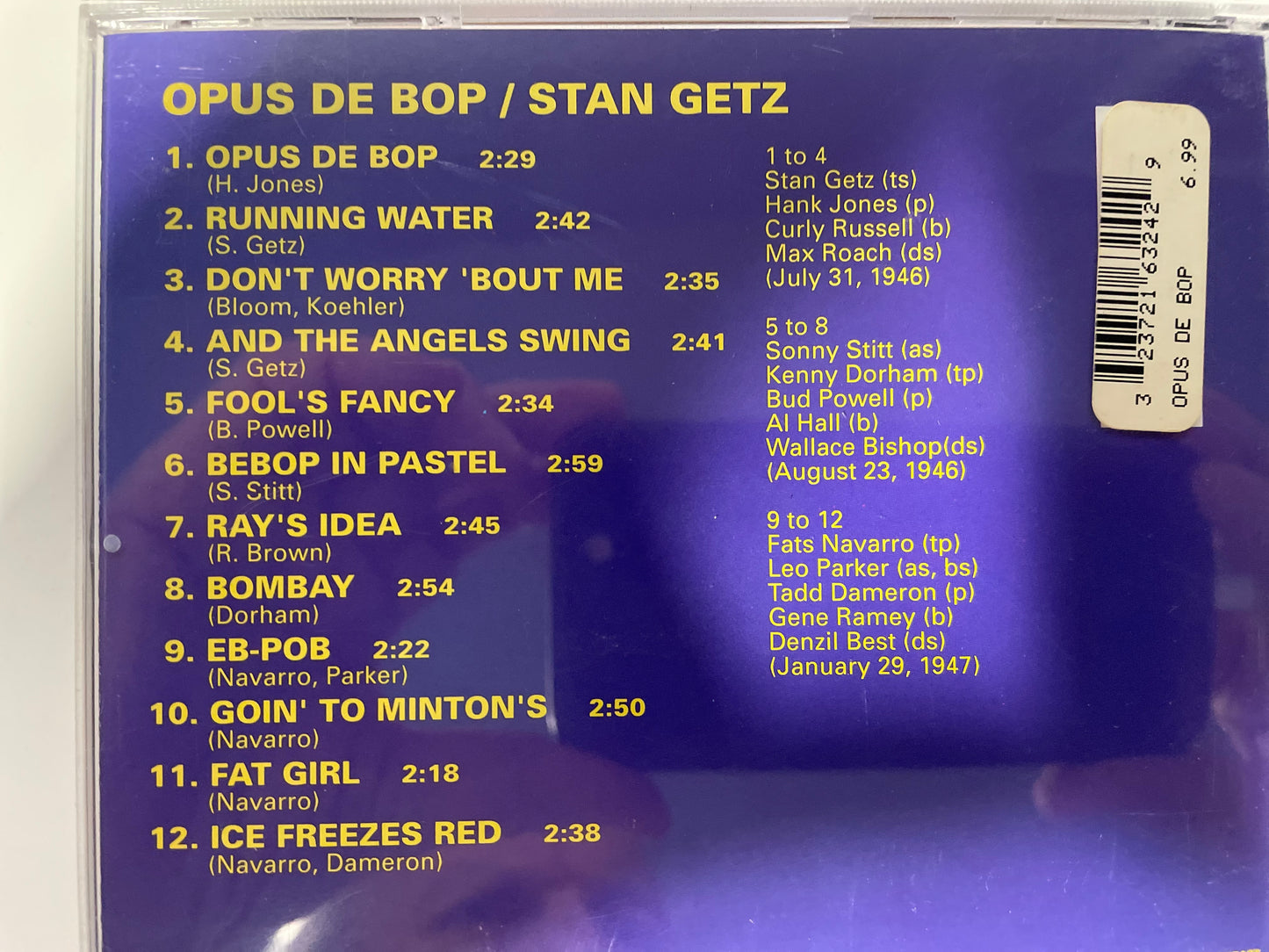 STAN GETZ "OPUS DE BOP"-$13.99 +SHIPPING $5.00