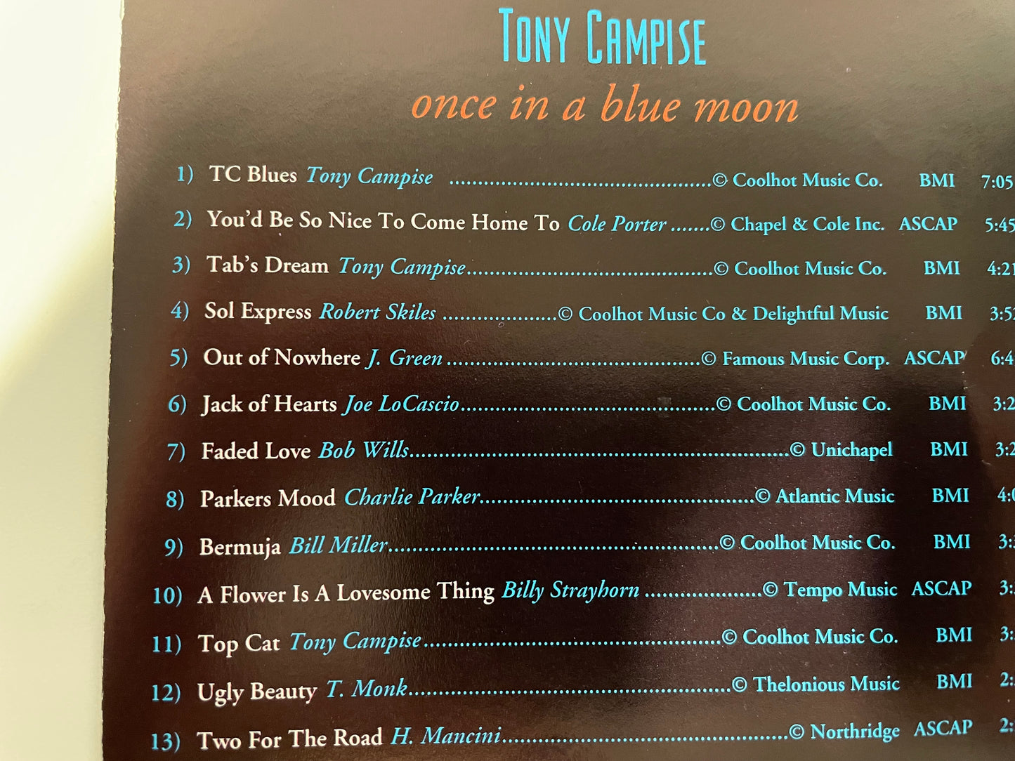 TONY CAMPISE "ONCE IN A BLUE MOON" -$7.99 +SHIPPING $5.00