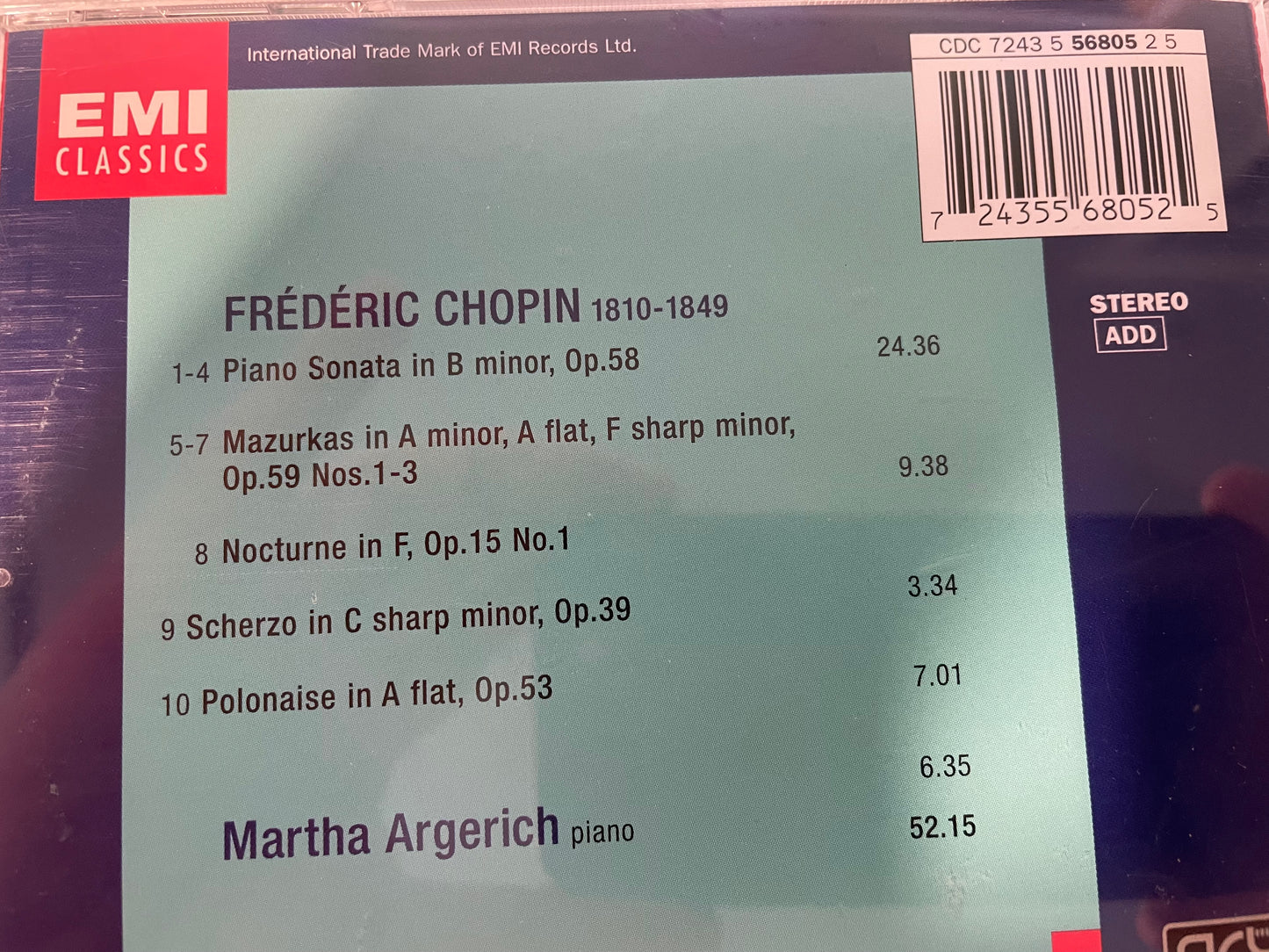 MARTHA ARGERICH "THE LEGENDARY 1965 RECORDING"-$4.99 +SHIPPING $5.00