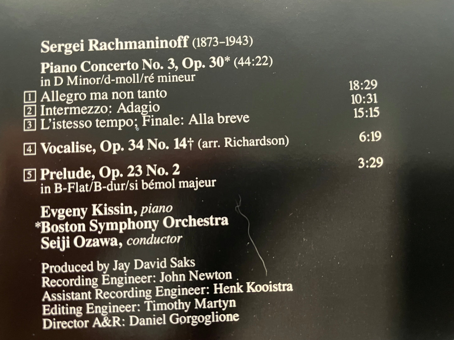 KISSIN "RACHMANINOFF CONCEERTO  NO. 3-$10.99 +SHIPPING $5.00