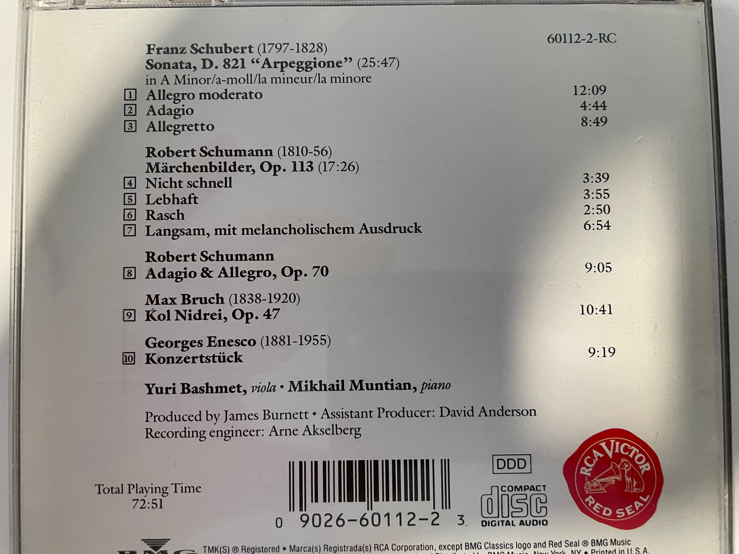 YURI BASHMET "SCHUBERT-SCHUMANN-BRUCH-ENESCO" $7.99